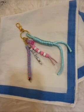 Handmade Pastel Beaded Keychain Charm - Blue & Pink